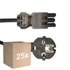 Flerpack 25x Noxion GST-Kompatibel Strömkabel - Kvinnlig + Schuko Europlug - Svart 1.5m - 3 pole 0.75mm2